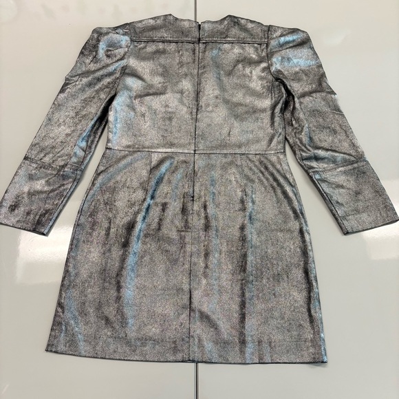 Something Navy Metallic Silver Puff Sleeve Mini Dress. Medium - Picture 8 of 13